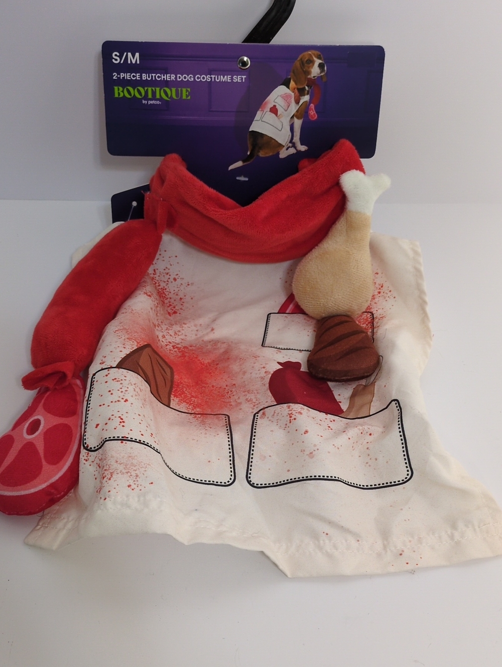 NWT Bootique 2-Piece Butcher Dog Costume Set S/M Bloody Apron & Meat Scarf Pet
